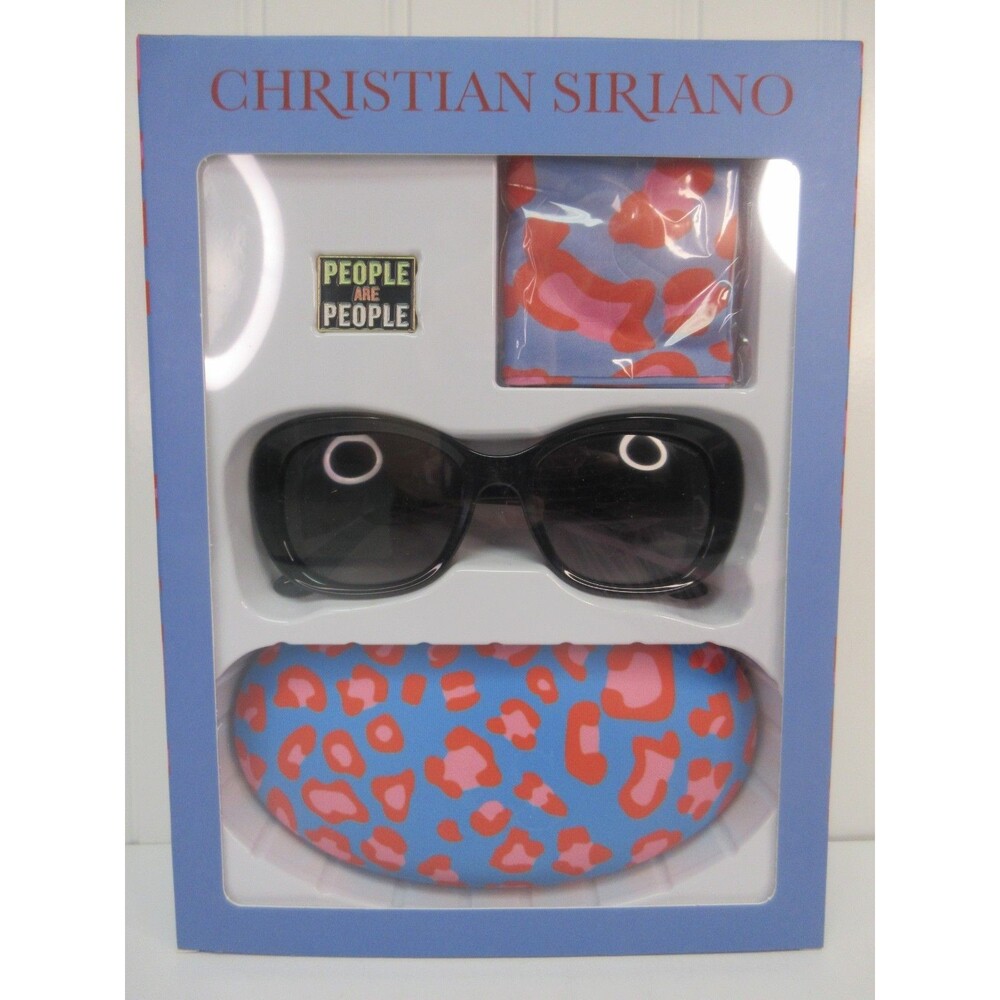 Christian Siriano Polarized Sunglasses Gift Set 4Pc Leopard Case Pin Cloth